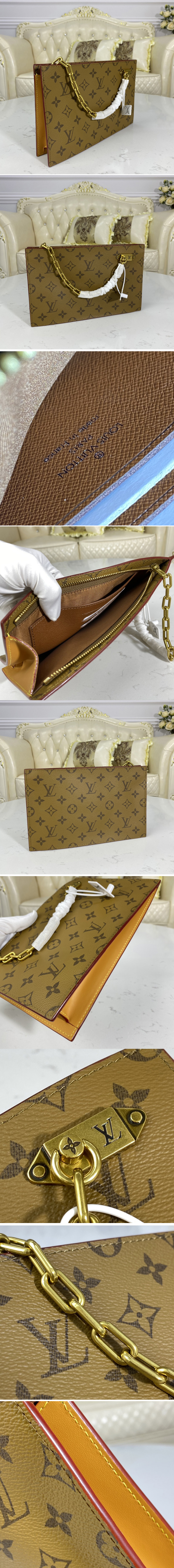 Replica Louis Vuitton M55646 LV Chain Clutch in Monogram coated canvas