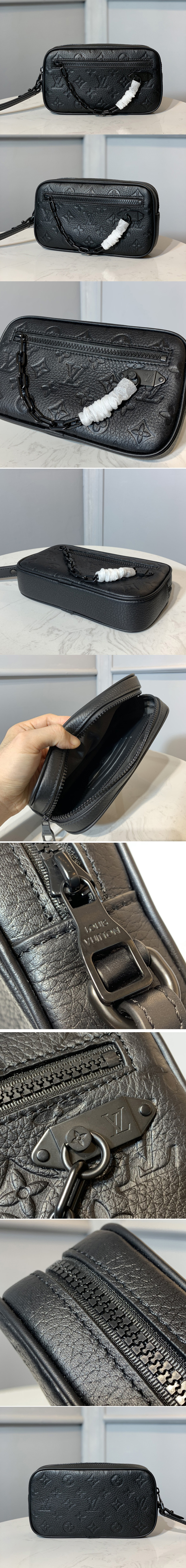 Replica Louis Vuitton M55703 LV Pochette Volga Men Clutch in Black Taurillon Leather