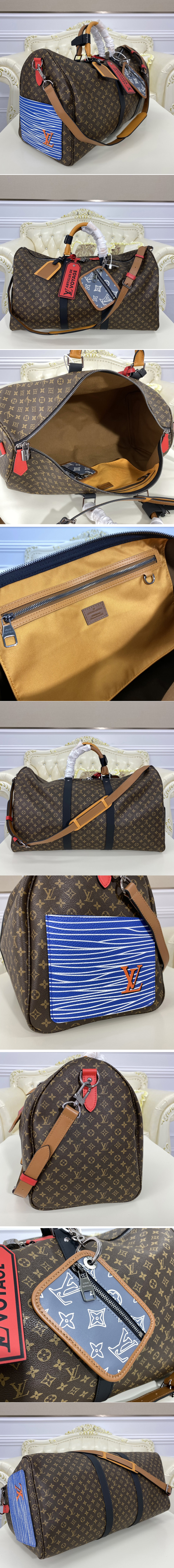 Replica Louis Vuitton M56855 LV Keepall Bandouliere 50 Bag in Monogram coated canvas and cowhide leather