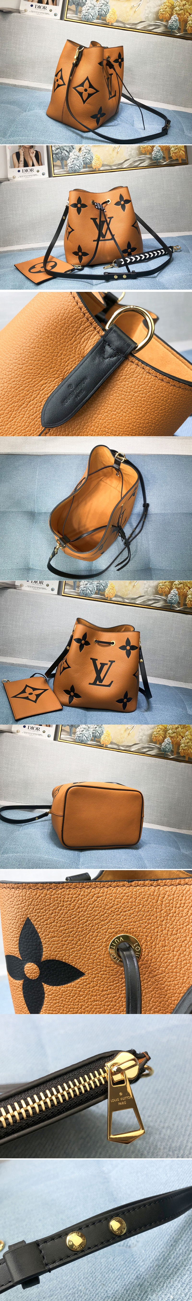 Replica Louis Vuitton M56888 LV Crafty NéoNoé MM bucket bag in Caramel Embossed grained cowhide leather