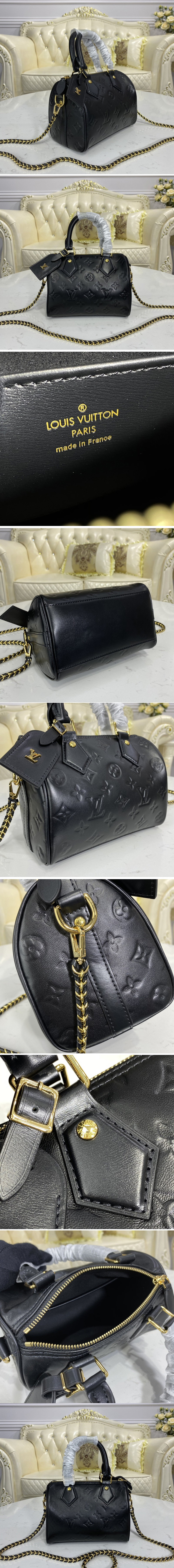 Replica Louis Vuitton M57111 LV Speedy BB handbag in Black Lambskin embossed leather