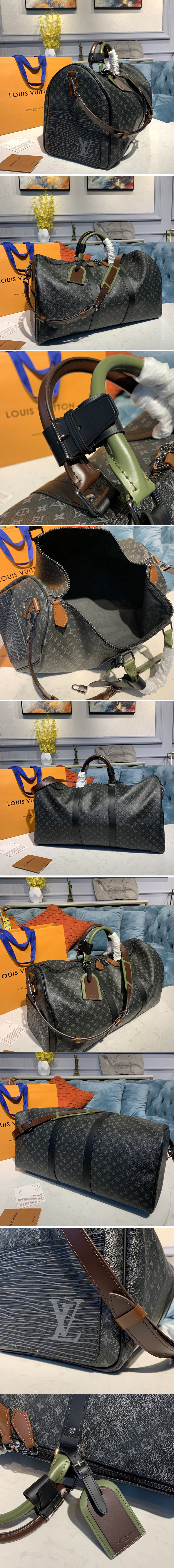 Replica Louis Vuitton M58669 LV Keepall Bandouliere 50 Bags in Monogram Eclipse Canvas