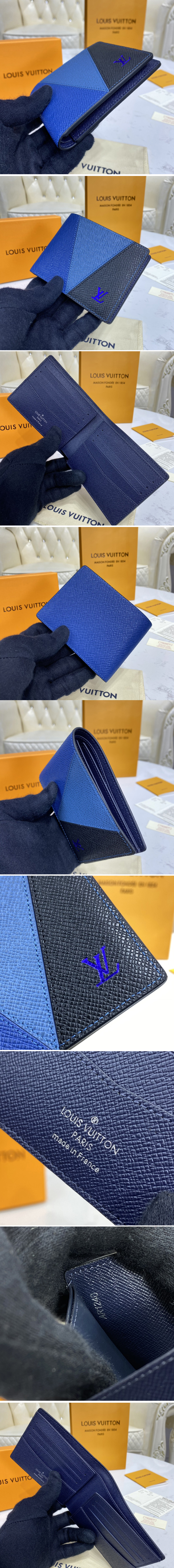 Replica Louis Vuitton M60895 LV Multiple wallet in Blue monochrome Taiga leather