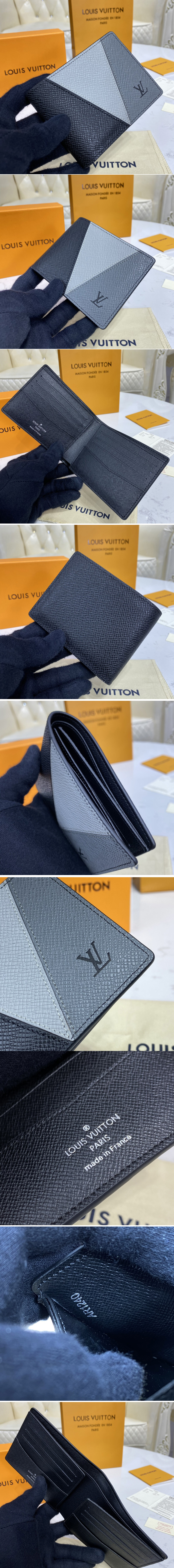 Louis Vuitton M60895 LV Multiple wallet in Gray monochrome Taiga leather  Replica sale online ,buy fake bag