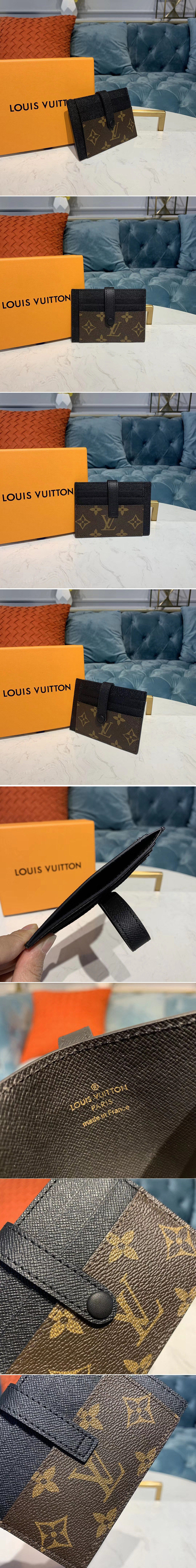 Replica Louis Vuitton M61730 LV Card Holder Wallet Monogram Canvas And Black Calf Leather