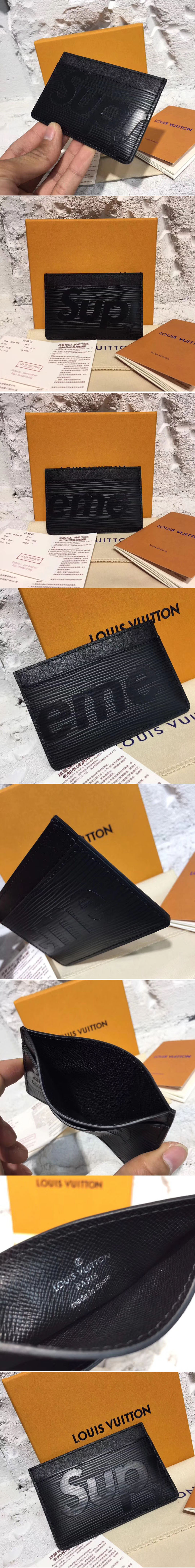 Replica Louis Vuitton M61733 X Supreme Double Card Holder Epi Leather Black