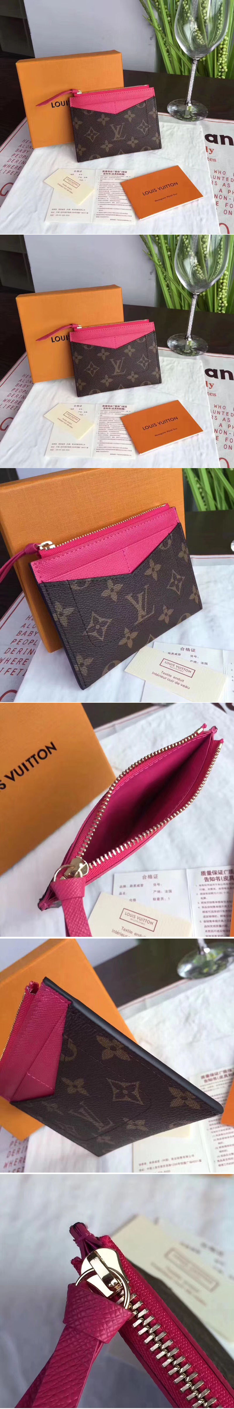 Replica Louis Vuitton M62257 LV Zipped Card Holder Monogram Canvas Rosy