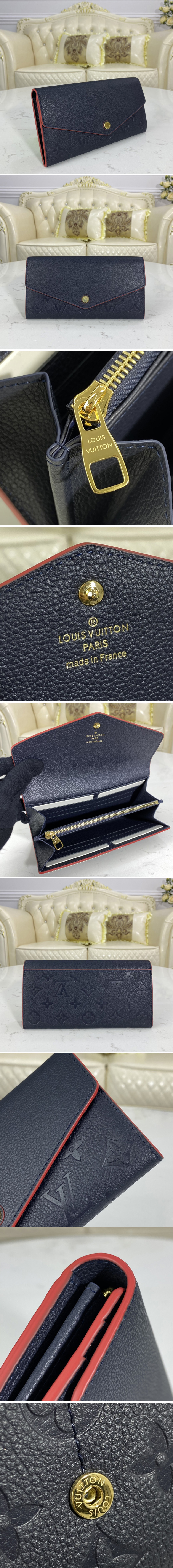 Replica Louis Vuitton M62125 LV Sarah wallet in Navy Blue / Red Monogram Empreinte leather