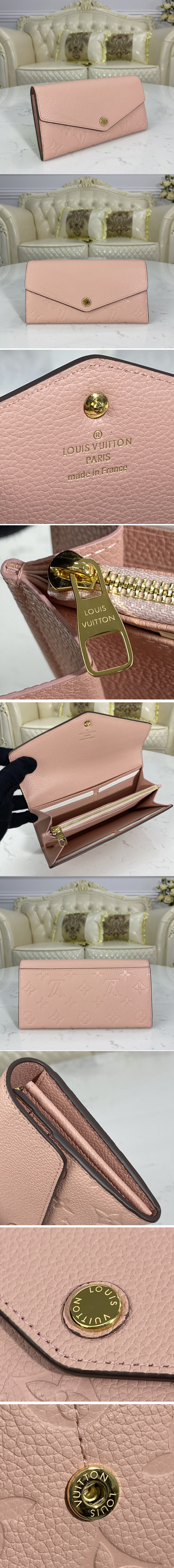 Replica Louis Vuitton M64082 LV Sarah wallet Rose Poudré Pink Monogram Empreinte leather