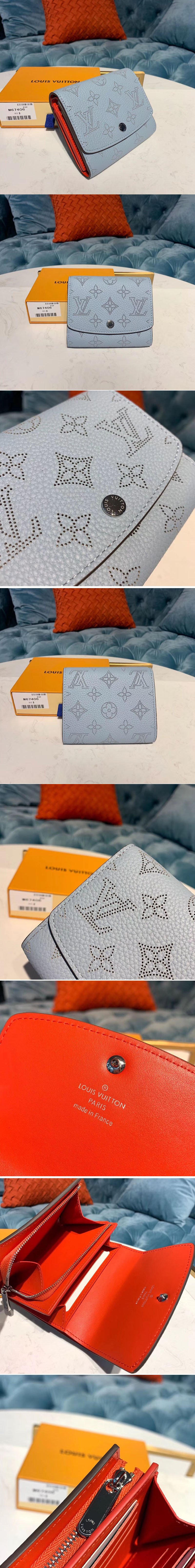 Replica Louis Vuitton M67406 LV Iris Compact Wallets Blue Mahina leather