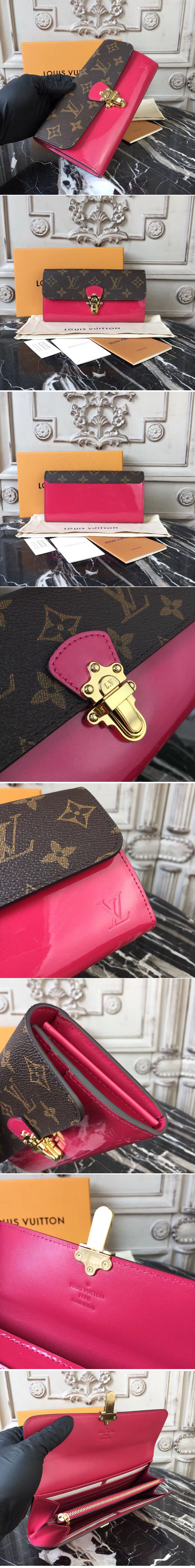 Replica Louis Vuitton M61719 Cherrywood Wallet Patent Leather With Monogram canvas Rosy