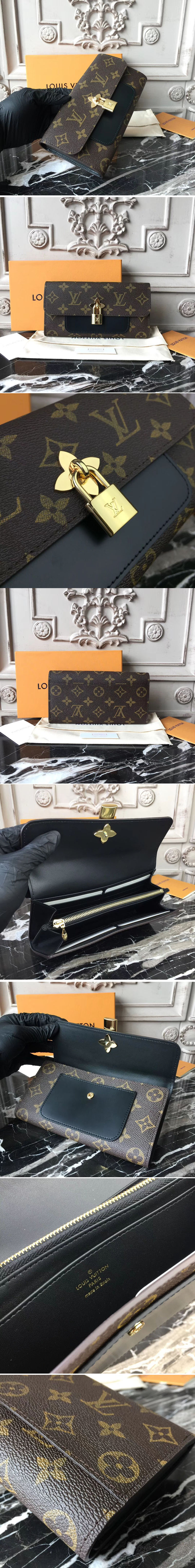 Replica Louis Vuitton M62577 Flower Lock Monogram Canvas Wallet Black