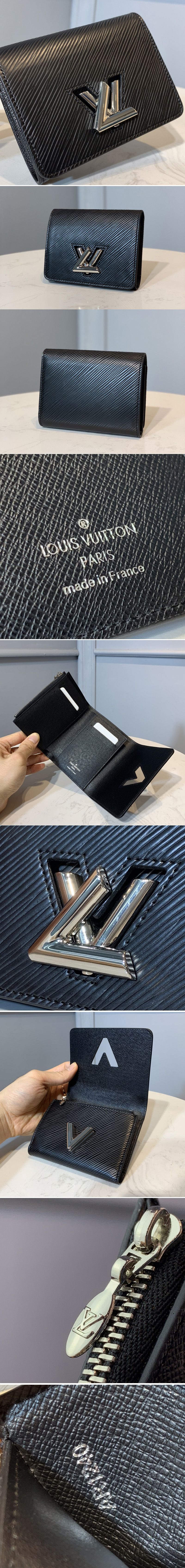 Replica Louis Vuitton M64414 LV Twist compact wallet in Black Epi leather