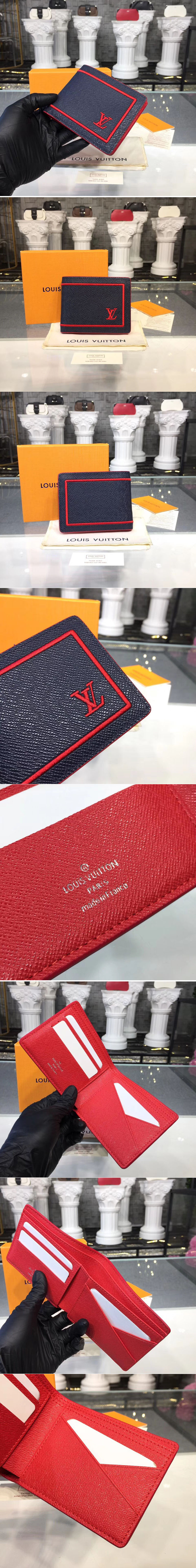 Replica Louis Vuitton M63416 LV Multiple Wallet Taiga Leather Bleu marine