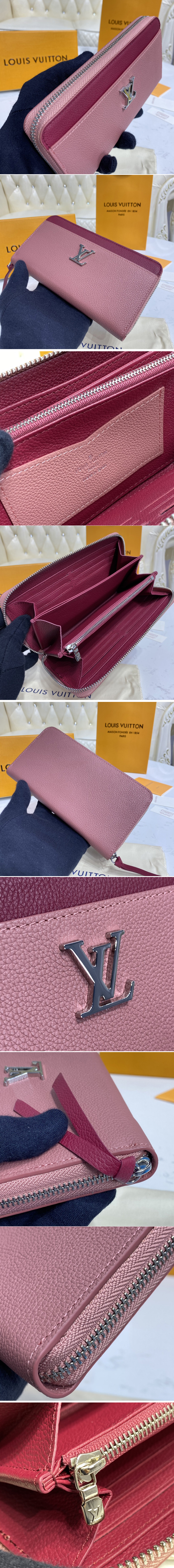 Replica Louis Vuitton M67540 LV Lockme Zippy wallet in Pink/Burgundy Calf leather