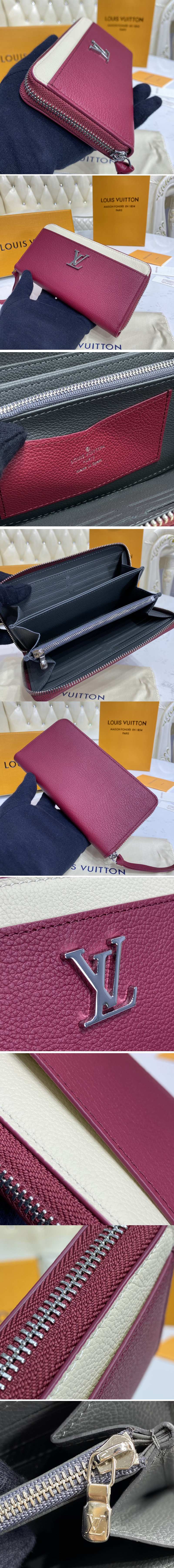 Replica Louis Vuitton M67540 LV Lockme Zippy wallet in /Quartz White/Burgundy Calf leather