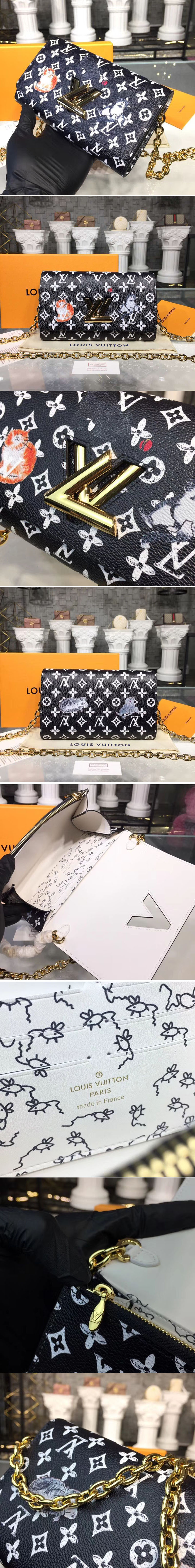 Replica Louis Vuitton M63888 LV Transformed historic Monogram canvas Twist Chain Wallet Black