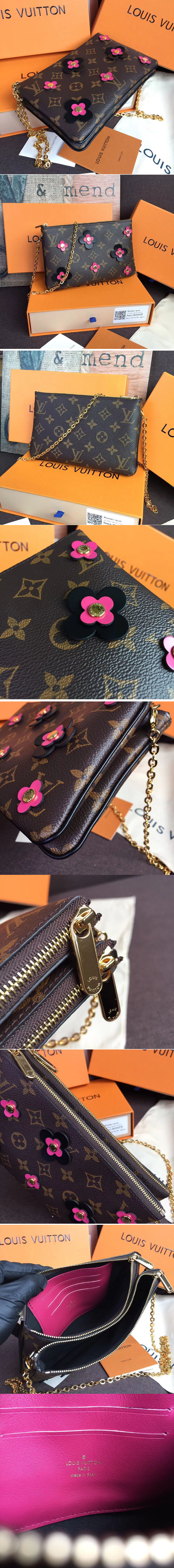 Replica Louis Vuitton M63905 Pochette Double Zip Monogram Canvas Rose/Black