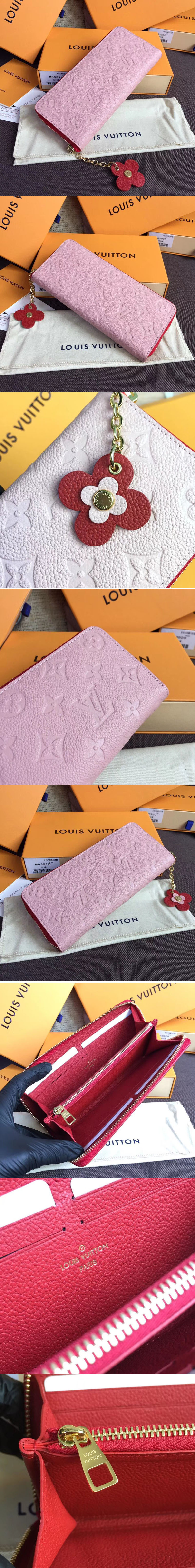 Replica Louis Vuitton M64161 LV Clemence Wallet Monogram Empreinte Leather Rose Poudre