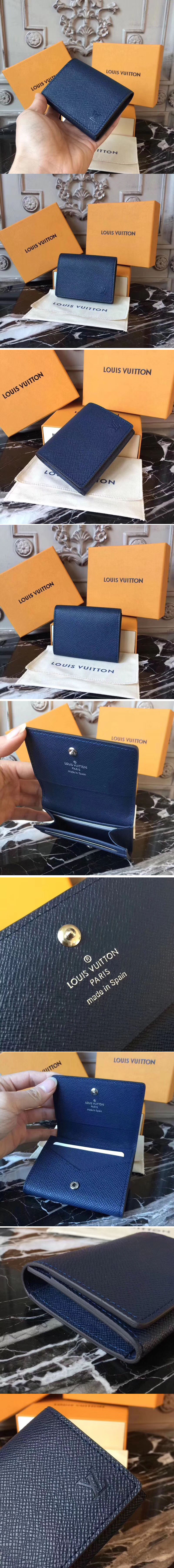 Replica Louis Vuitton M64022 Enveloppe Carte de Visite Taiga leather Wallets Blue