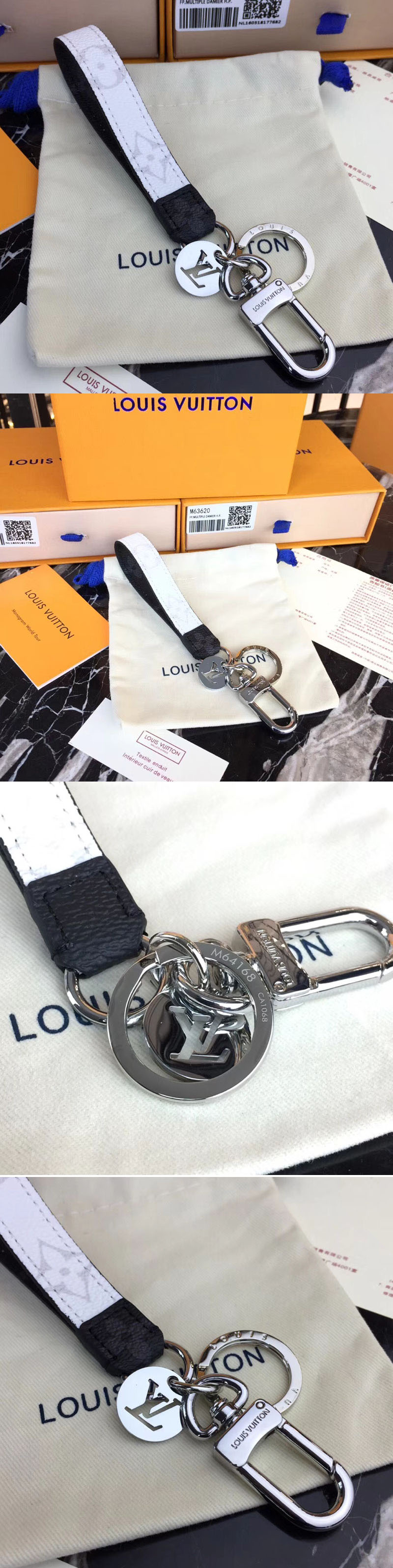 Replica Louis Vuitton M64168 LV Slim Dragonne Bag Charm and Key Holder Monogram Eclipse Canvas