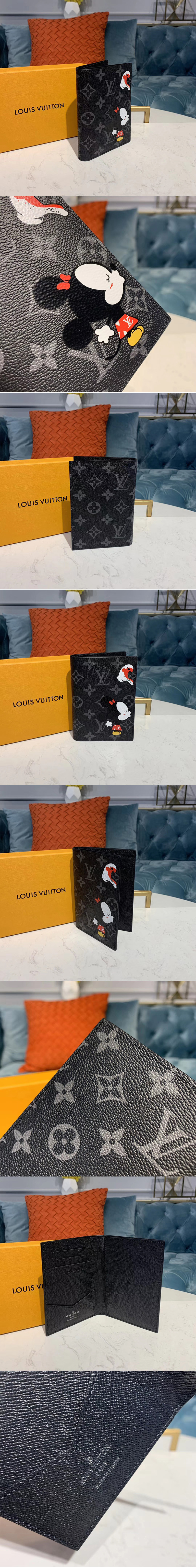 Replica Louis Vuitton M64411 LV Passport Cover Wallet Monogram Eclipse Canvas With Mickey