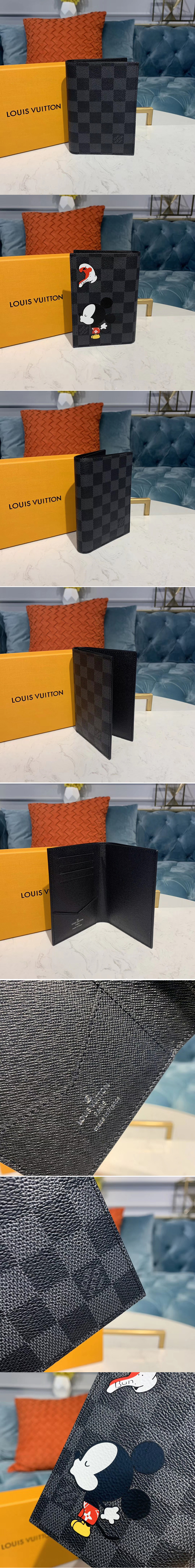 Replica Louis Vuitton M64411 LV Passport Cover Wallet Damier Graphite Canvas With Mickey