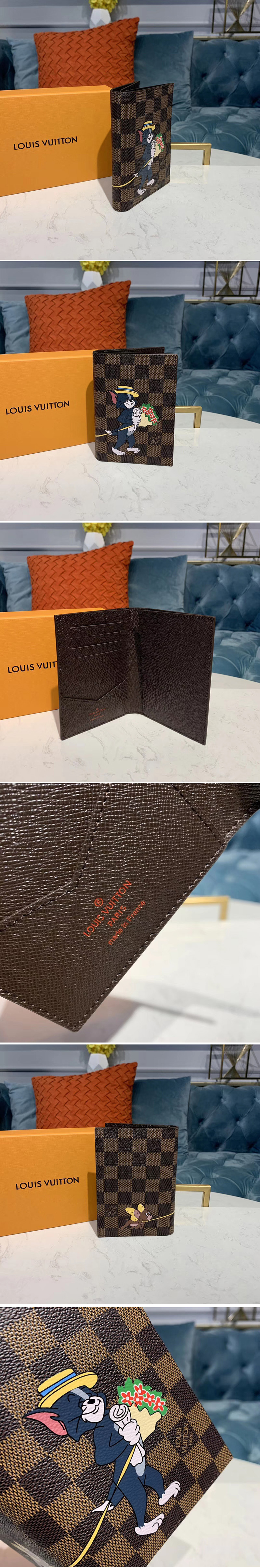 Replica Louis Vuitton M64411 LV Passport Cover Wallet Damier Ebene Canvas With Tom And Jerry