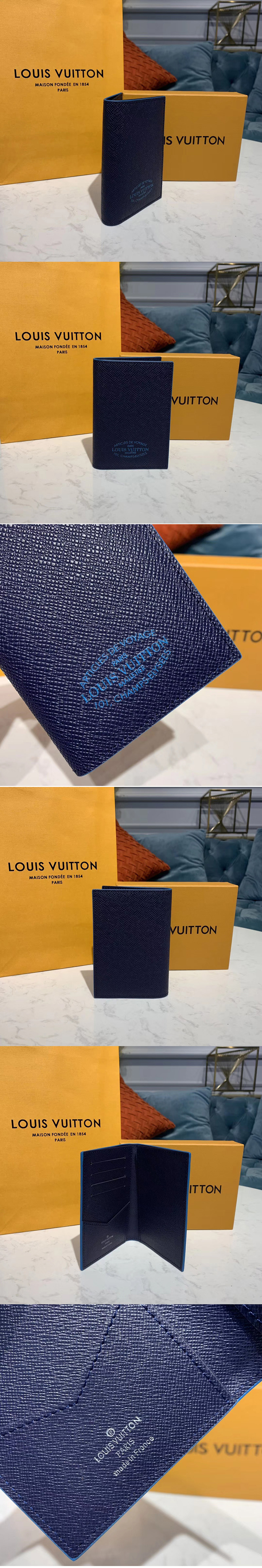 Replica Louis Vuitton M64411 LV Passport cover Wallet Navy Blue Taiga leather