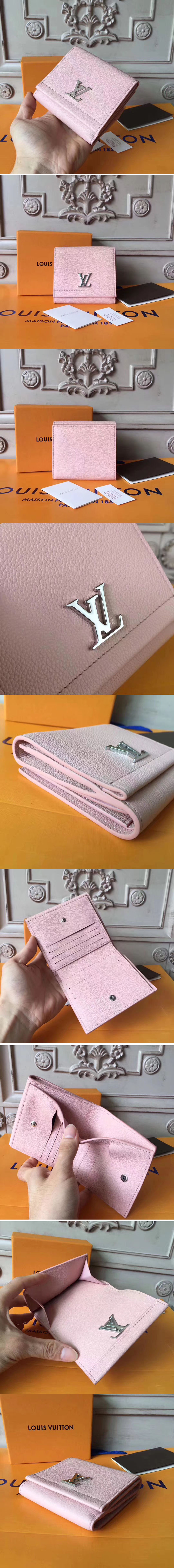 Replica Louis Vuitton M64309 Lockme II Compact Wallets taurillon Pink