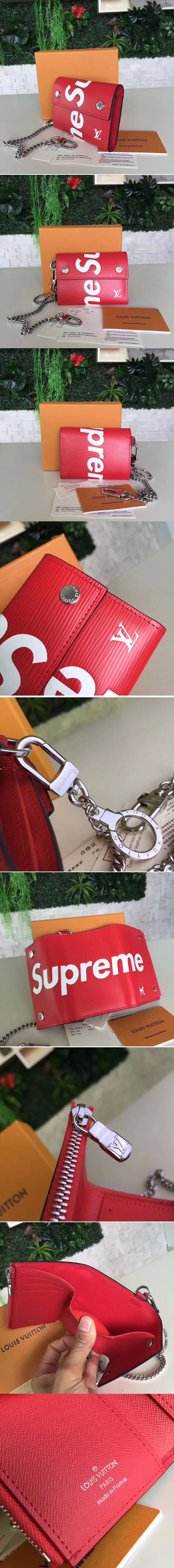 Replica Louis Vuitton M67711 Chain Epi Red Limited Edition X Supreme Wallets