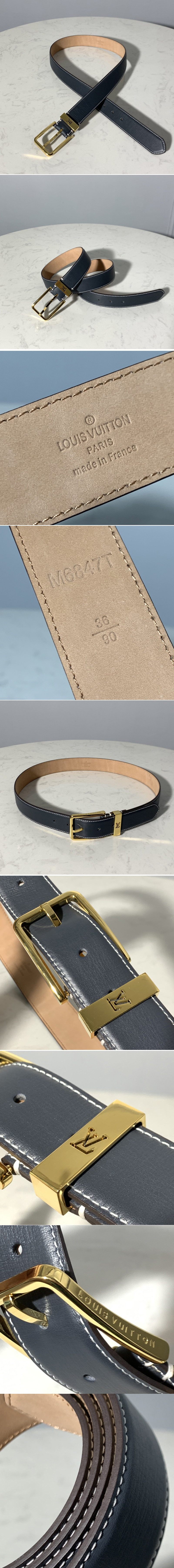 Replica Louis Vuitton M6847T LV Pont Neuf 35mm Belt in Blue taurillon Leather