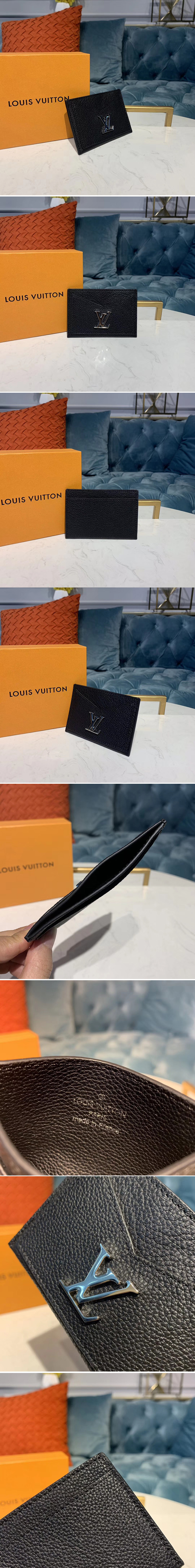 Replica Louis Vuitton M68556 LV Lockme card holder Black Calf leather