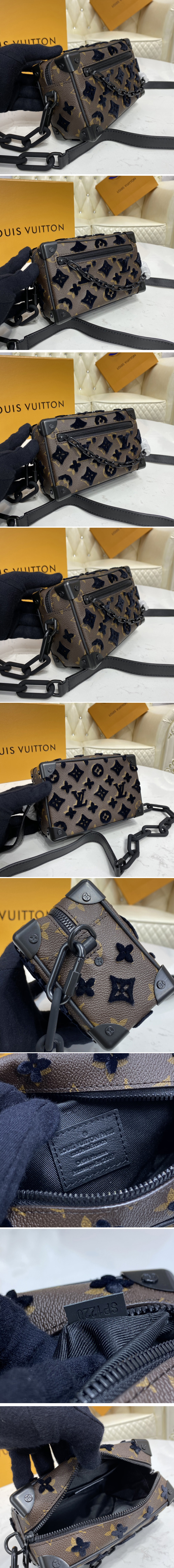 Replica Louis Vuitton M67841 LV Mini Soft Trunk Bag on Embroidered Monogram Tuffetage Noir coated canvas