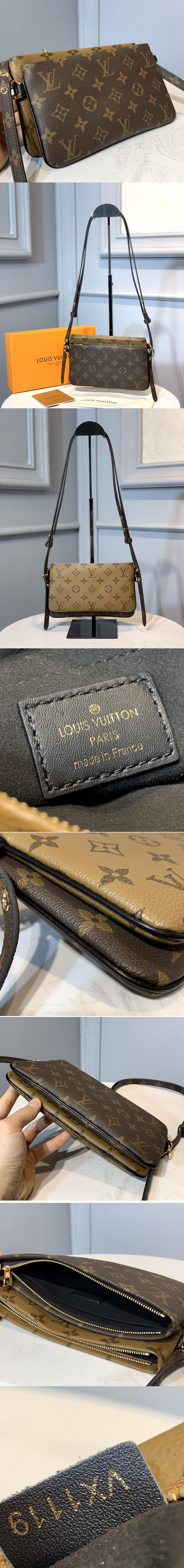 Replica Louis Vuitton M69156 LV Pochette Double Zip Bag in Monogram Canvas and Monogram Reverse Canvas