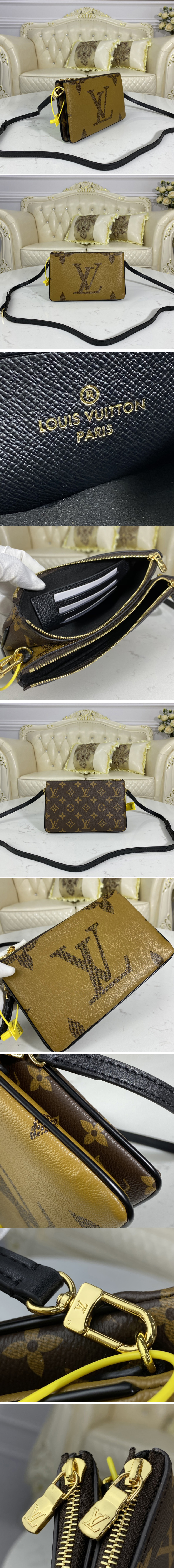 Replica Louis Vuitton M69203 LV Double Zip Pochette on Monogram Giant Reverse and Monogram coated canvas