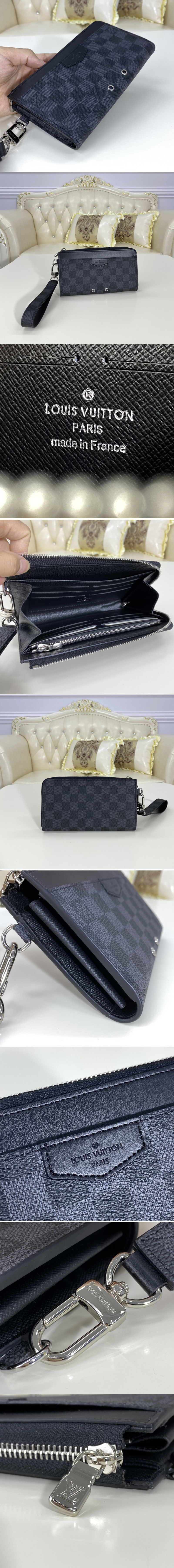 Replica Louis Vuitton M69409 LV Zippy Dragonne wallet in Damier Graphite Canvas