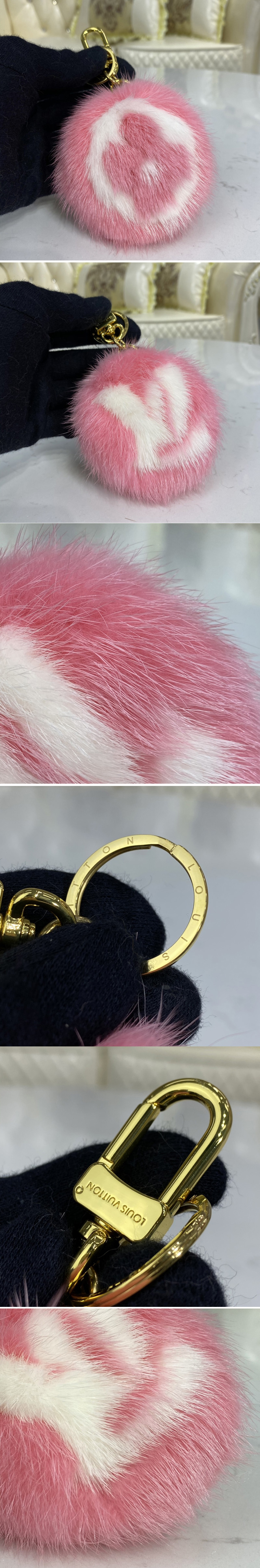 Replica Louis Vuitton M69563 LV Fur bag charm and key holder on Pink