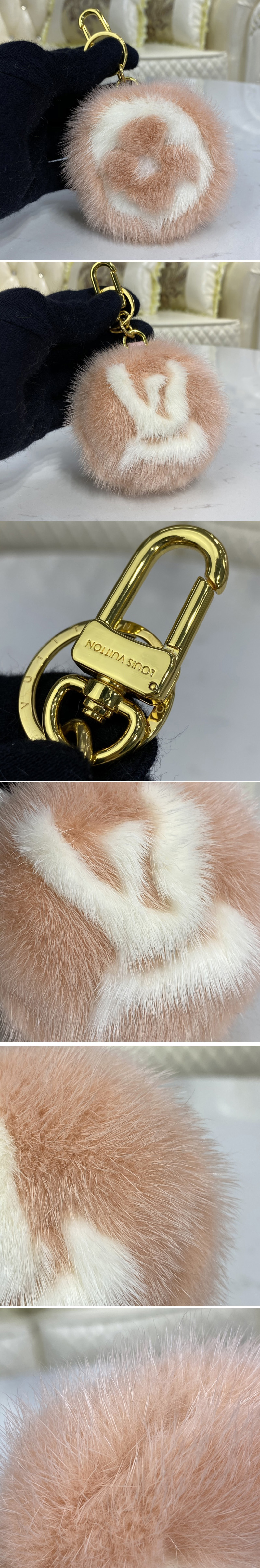 Replica Louis Vuitton M69563 LV Fur bag charm and key holder on Pink