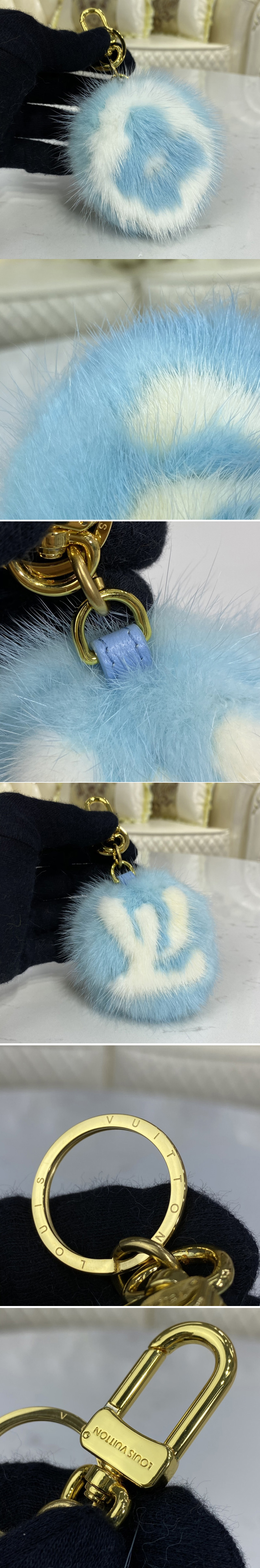 Replica Louis Vuitton M69563 LV Fur bag charm and key holder on Blue