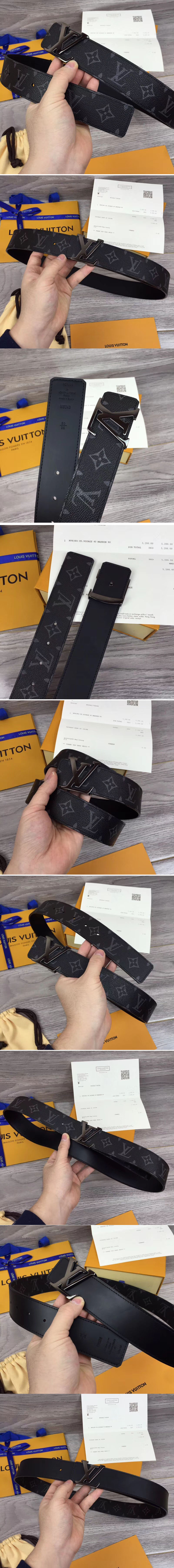 Replica Louis Vuitton M9043U LV initiales 40mm Reversible Belts Monogram Eclipse canvas Black Hardware