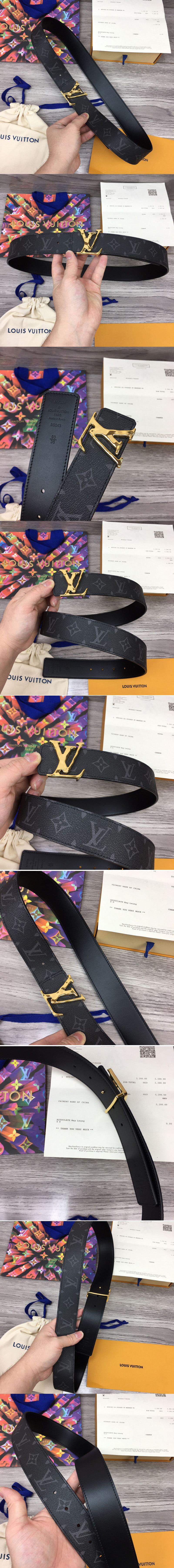 Replica Louis Vuitton M9043V LV Initiales 40mm Reversible belt in Monogram Eclipse canvas With Gold Buckle