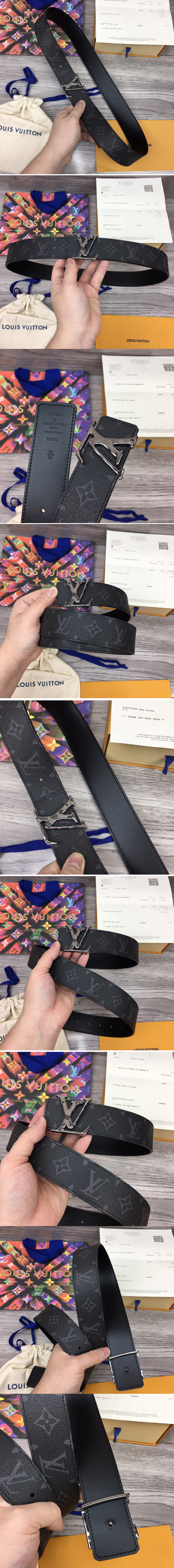 Replica Louis Vuitton M9043V LV Initiales 40mm Reversible belt in Monogram Eclipse canvas With Black Buckle