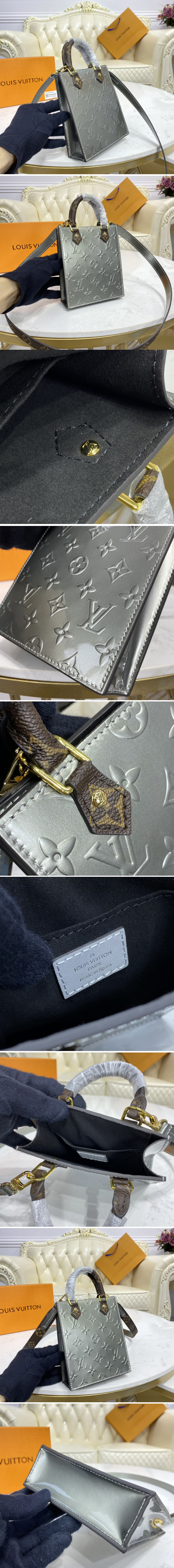 Replica Louis Vuitton M90564 LV Petit Sac Plat bag in Embossed Monogram Vernis patent cowhide