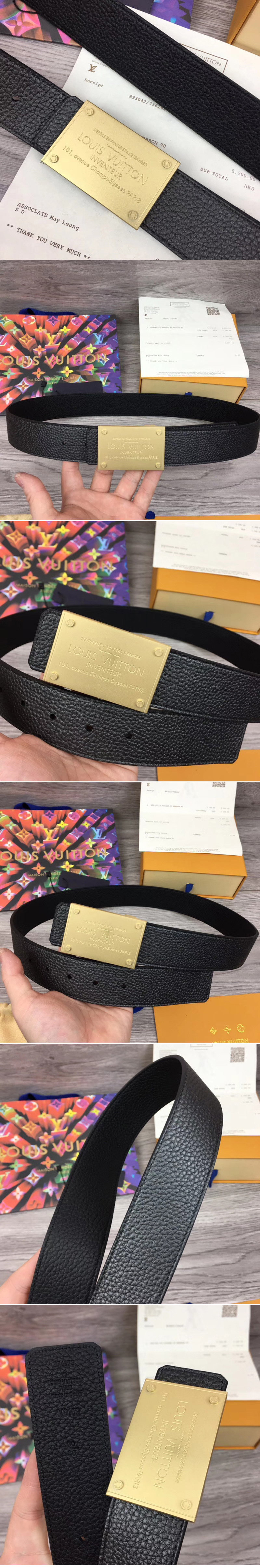 Replica Louis Vuitton M9234 LV Neo Inventeur Reversible 40mm Belts Black Taurillon Leather Gold Buckle