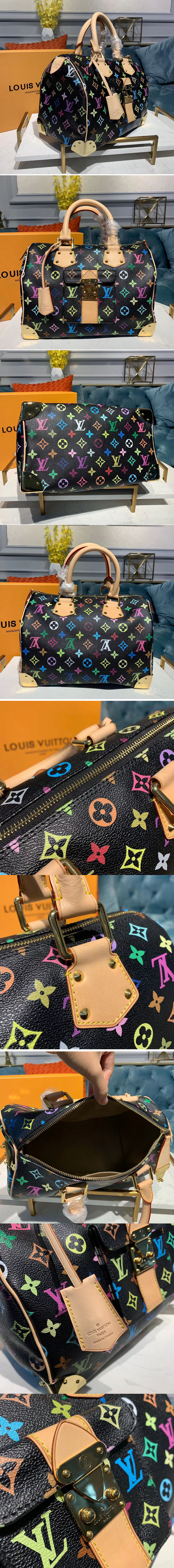 Replica Louis Vuitton M92642 LV Monogram Multicolore Speedy 30 Bags Black Multicolore