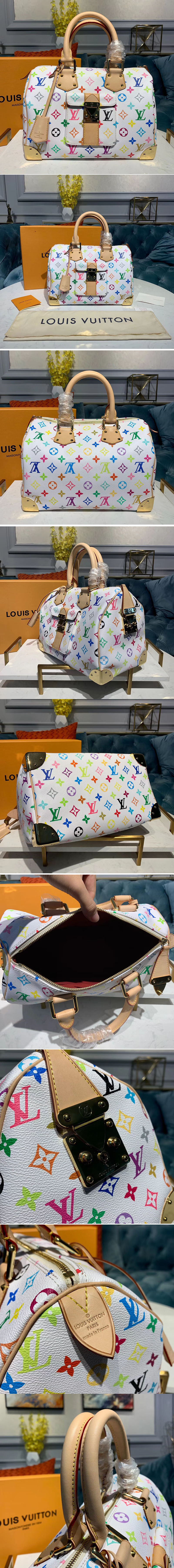 Replica Louis Vuitton M92643 LV Monogram Multicolore Speedy 30 Bags White Multicolore