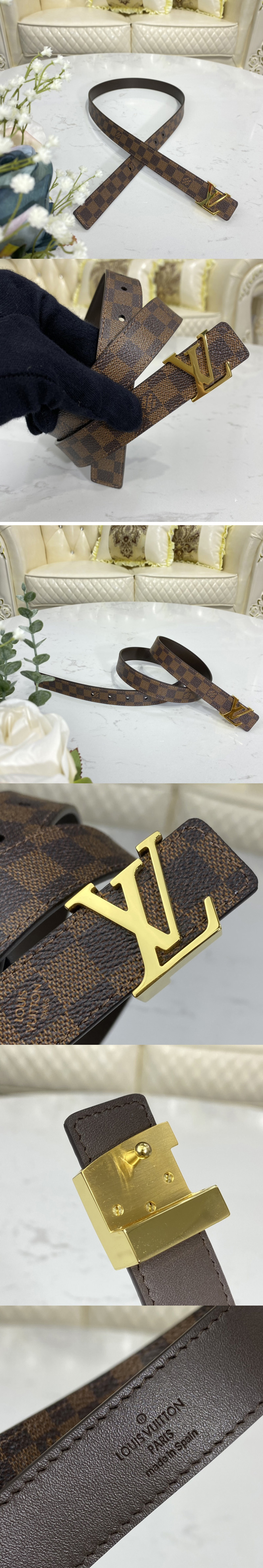 Replica Louis Vuitton M9267U LV linitiales 25mm Belt in Damier ebene canvas