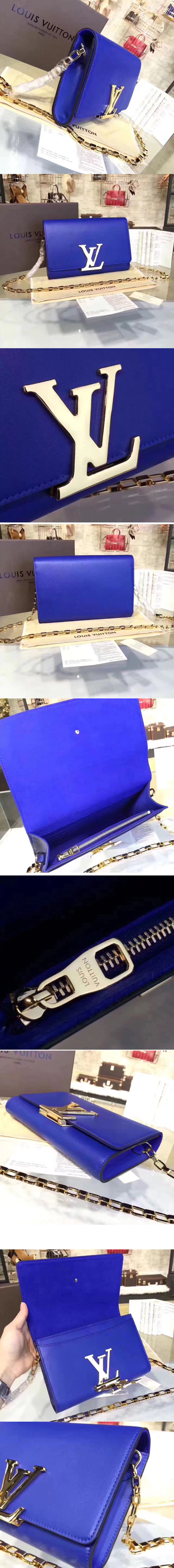 Replica Louis Vuitton M94335 Smooth Calfskin Chain Louise GM Bags Blue