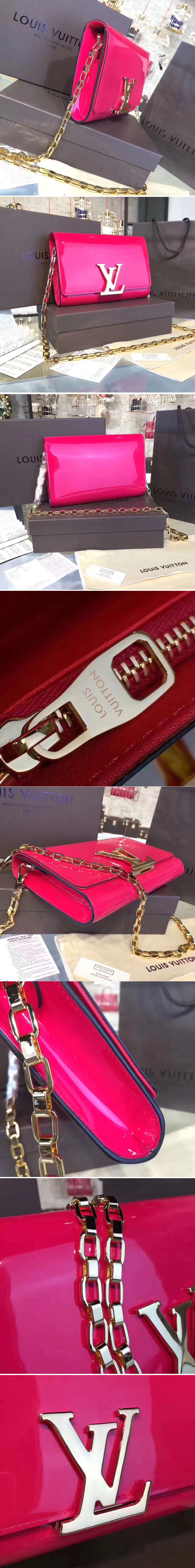 Replica Louis Vuitton M94425 Patent Calfskin Chain Louise GM Bags Rosy